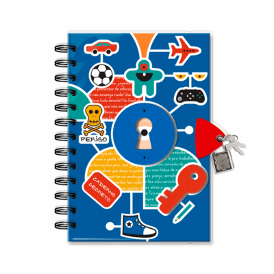 Diário com Chave Fina Ideia Fechadura Menino 11,8x17,5cm 84 folhas capa protetora