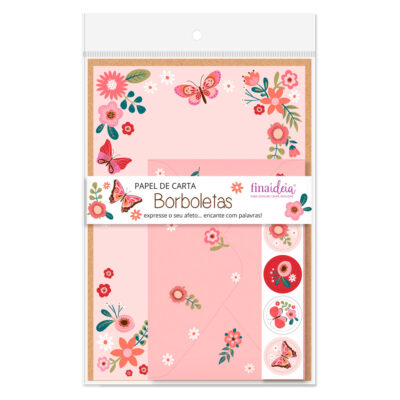 Papel de Carta Fina Ideia Borboletas 15,5x23cm – 4 unid. com envelopes e adesivos