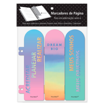 Marcadores de Página Fina Ideia Tie Dye 4x14,4cm kit com 3 unidades