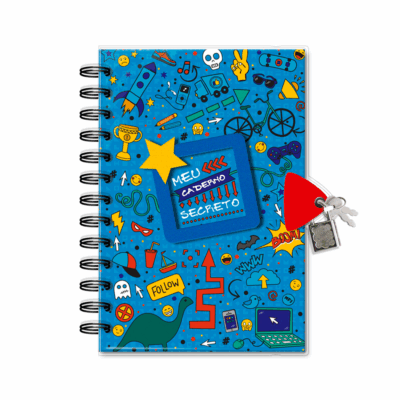 Diário com Chave Fina Ideia Papo de Menino 11,8x17,5cm 84 folhas capa protetora