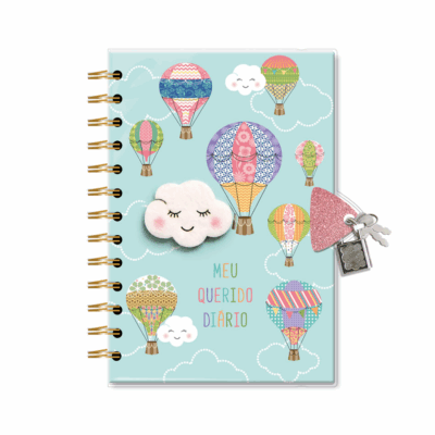 Diário com Chave Fina Ideia Nuvem e Balão 11,8x17,5cm 84 folhas capa protetora