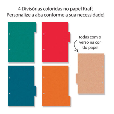 Alternative view of Refil Divisórias Kraft Coloridas Fina Ideia Caderno Argolado P 13,5x20,5cm 4 unidades
