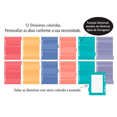Alternative view of Refil Divisórias Coloridas Caderno Argolado Fina Ideia 17,6x23,2cm 12 unidades