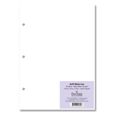 Refil Liso Caderno Argolado Colegial Fina Ideia 30 folhas 120g