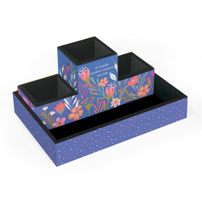 Organizador de Mesa Fina Ideia Primavera com 4 peças em MDF