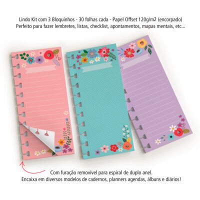 Alternative view of Kit Bloquinhos Folhas Removíveis Fina Ideia Floral 6,5x15,5cm 3 unidades com 30 folhas 120g/m² cada