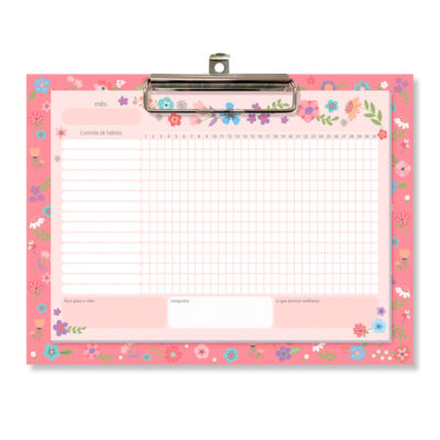 Controle de Hábitos Prancheta Fina Ideia Floral 15,5x21cm 12 lâminas 180g/m²