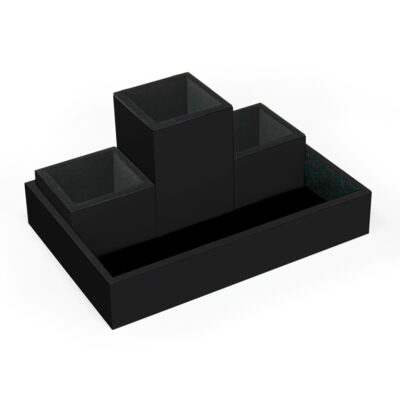 Organizador de Mesa Fina Ideia Liso Preto com 4 peças em MDF