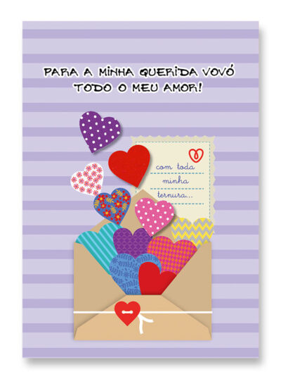 Cartão Artesanal Avó Envelope Corações Fina Ideia 11x15,5cm com envelope