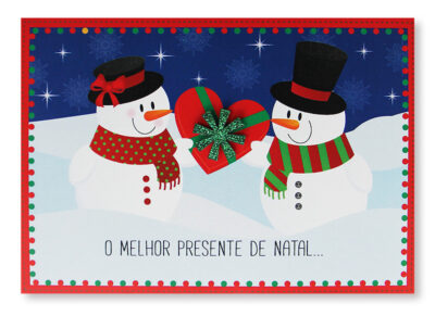 Cartão Mix Natal Casal Boneco de Neve Fina Ideia 11x15,5cm com envelope