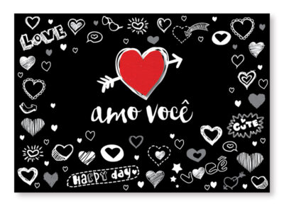 Cartão Mix Romântico Corações Desenhos Fina Ideia 11x15,5cm com envelope