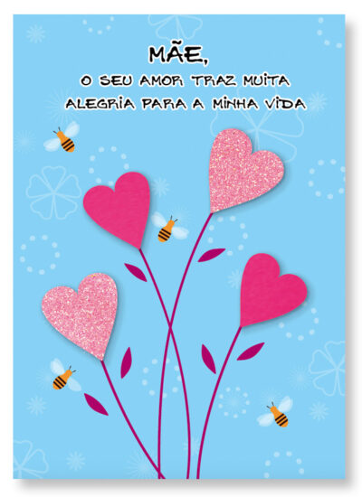 Cartão Artesanal Mãe Corações Abelhas Fina Ideia 11x15,5cm com envelope
