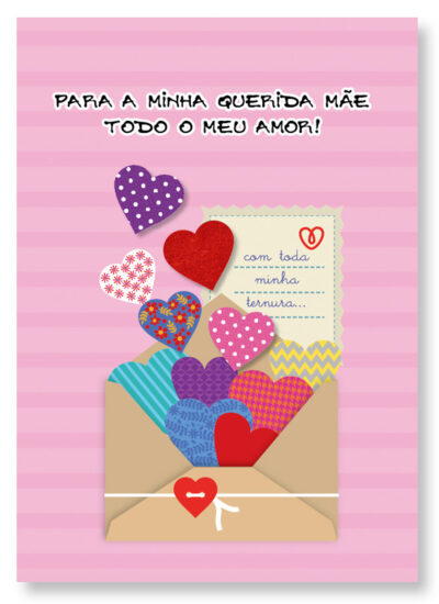 Cartão Artesanal Mãe Envelope Corações Fina Ideia 11x15,5cm com envelope