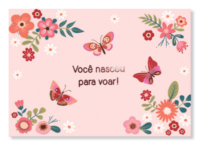 Cartão Essencial Felicitações Borboletas Salmão Fina Ideia 11x15,5cm com envelope