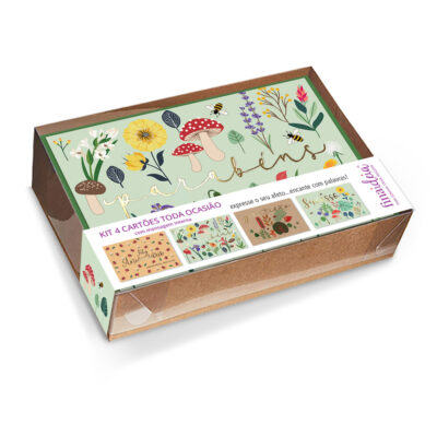 Kit Cartões Linha Essencial Love Garden Fina Ideia 11x15,5cm com 4 unid.