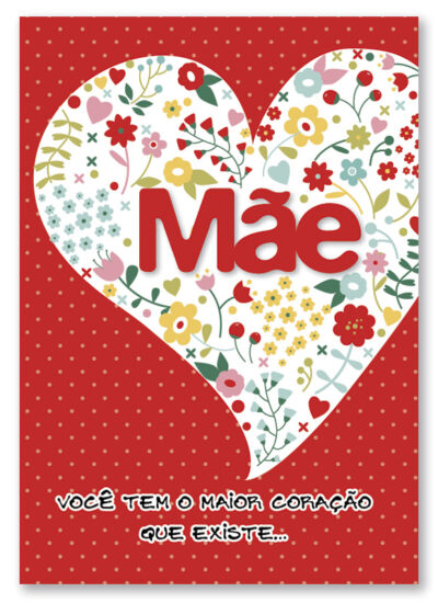 Cartão Artesanal Mãe Coração Flores Coloridas Fina Ideia 11x15,5cm com enve