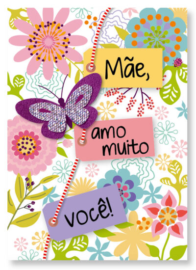 Cartão Artesanal Mãe Floral Tags Fina Ideia 11x15,5cm com envelope