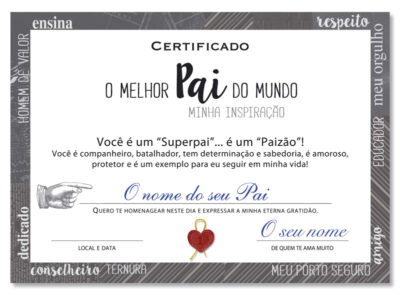 Cartão Certificado Melhor Pai Inspiração Fina Ideia 15x21cm com envelope