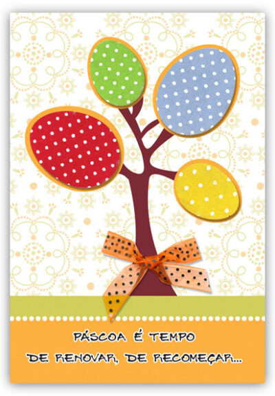 Cartão Artesanal Páscoa Árvore com Ovos Fina Ideia 11x15,5cm com envelope