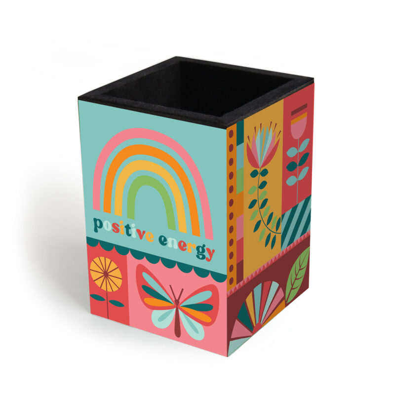 Porta-lápis Fina Ideia Arco-Íris 7x7x10cm em MDF