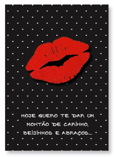 Cartão Artesanal Romântico Beijo Fina Ideia 11x15,5cm com envelope