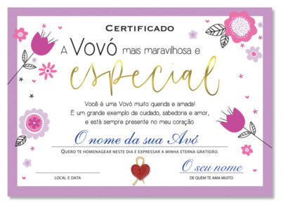Cartão Certificado Melhor Avó Especial Fina Ideia 15x21cm com envelope