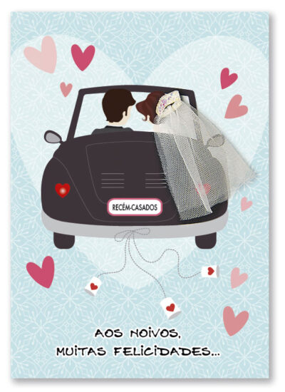 Cartão Artesanal Casamento Carro Noivos Fina Ideia 11x15,5cm com envelope
