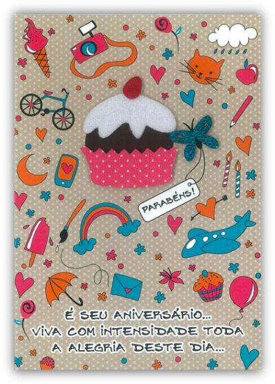 Cartão Artesanal Aniversário Vida Boa Fina Ideia 11x15,5cm com envelope