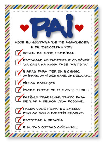 Cartão Artesanal Pai Lista Fina Ideia 11x15,5cm com envelope