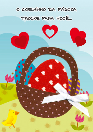 Cartão Artesanal Páscoa Casal Coelhos Fina Ideia 11x15,5cm com envelope