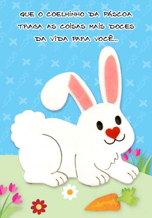 Cartão Artesanal Páscoa Coelho Branco Grande Fina Ideia 11x15,5cm com envelope