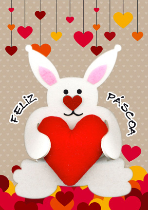 Cartão Artesanal Páscoa Coelho com Coração Fofo Fina Ideia 11x15,5cm com envelope