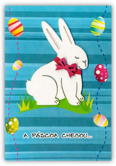 Cartão Artesanal Páscoa Coelho Tradicional Fina Ideia 11x15,5cm com envelope