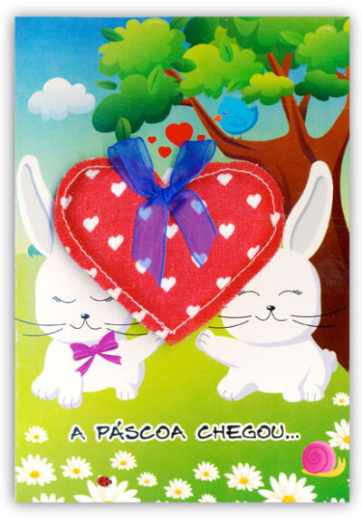 Cartão Artesanal Páscoa Coelhos no Jardim Fina Ideia 11x15,5cm com envelope