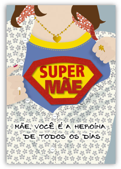Cartão Artesanal Mãe Super Mãe Fina Ideia 11x15,5cm com envelope