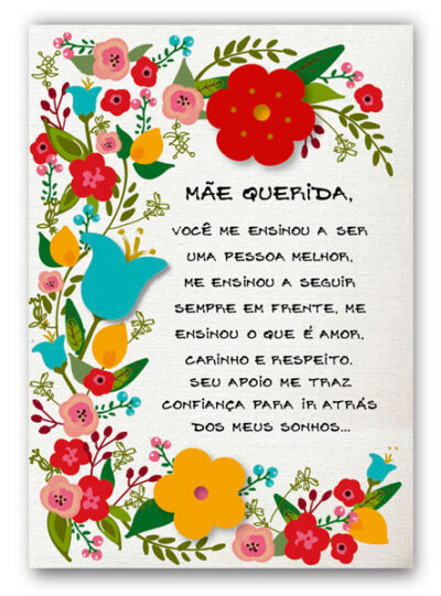 Cartão Artesanal Mãe Floral Carta Fina Ideia 11x15,5cm com envelope