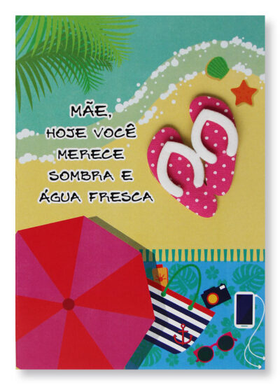 Cartão Artesanal Mãe Praia Fina Ideia 11x15,5cm com envelope