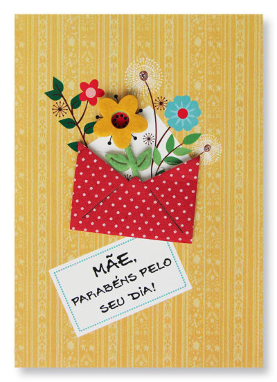 Cartão Artesanal Mãe Envelope Flores Fina Ideia 11x15,5cm com envelope