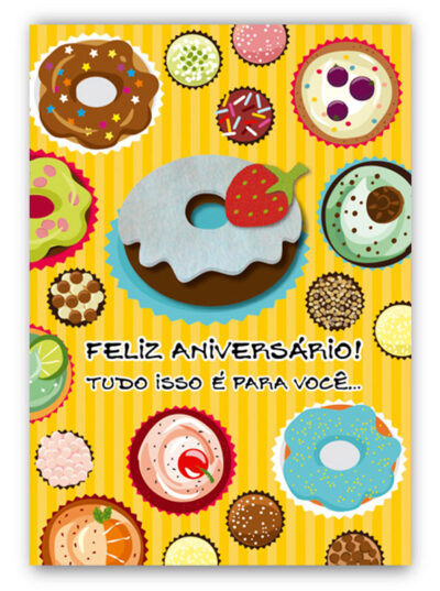 Cartão Artesanal Aniversário Doces Fina Ideia 11x15,5cm com envelope