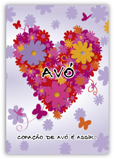 Cartão Artesanal Avó Coração Flores Fina Ideia 11x15,5cm com envelope