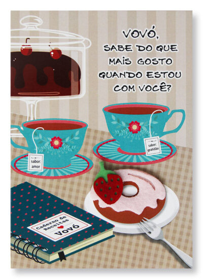 Cartão Artesanal Avó Xícaras Fina Ideia 11x15,5cm com envelope