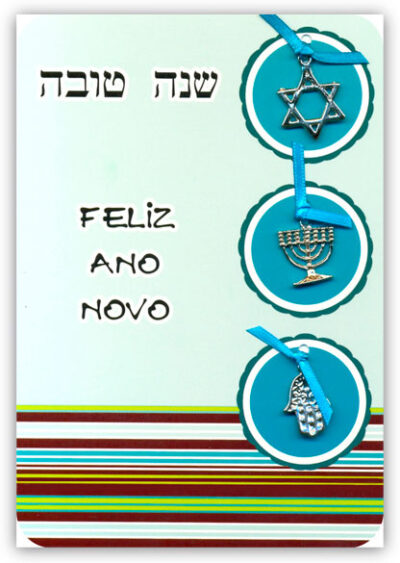 Cartão Artesanal Judaico 3 Pingentes Fina Ideia 11x15,5cm com envelope