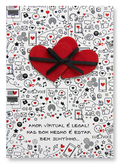 Cartão Artesanal Romântico Amor Virtual Fina Ideia 11x15,5cm com envelope