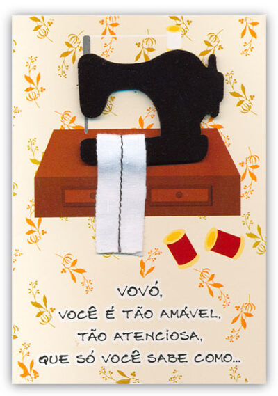 Cartão Artesanal Avó Máquina de Costura Fina Ideia 11x15,5cm com envelope