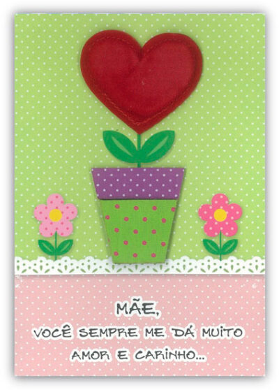 Cartão Artesanal Mãe Coração Fofinho Fina Ideia 11x15,5cm com envelope