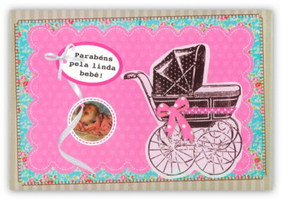 Cartão Mix Nascimento Carrinho Menina Fina Ideia 11x15,5cm com envelope
