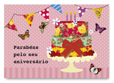 Cartão Mix Aniversário Bolo Estampas Fina Ideia 11x15,5cm com envelope