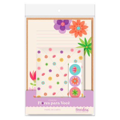 Papel de Carta Fina Ideia Flores para Você 15,5x23cm – 4 unid. com envelopes e adesivos