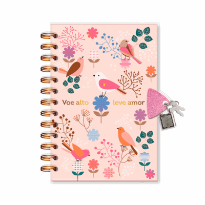 Diário com Chave Fina Ideia Leve Amor 11,8x17,5cm 84 folhas capa protetora