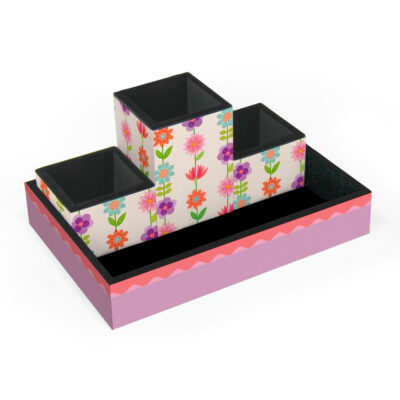 Organizador de Mesa Fina Ideia Flores para Você com 4 peças em MDF